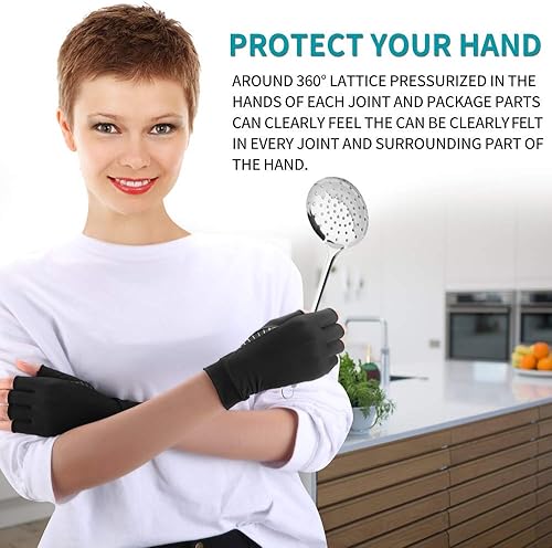 Miniatura 6 de Guantes de cobre para artritis para mujeres y hombres, sin dedos, transpirables y absorben la humedad, guantes de compresión para escribir en