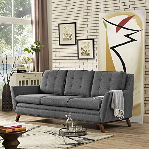 Modway Beguile Mid-Century Modern Sofa With Upholstered Fabric In Gray #TOP3