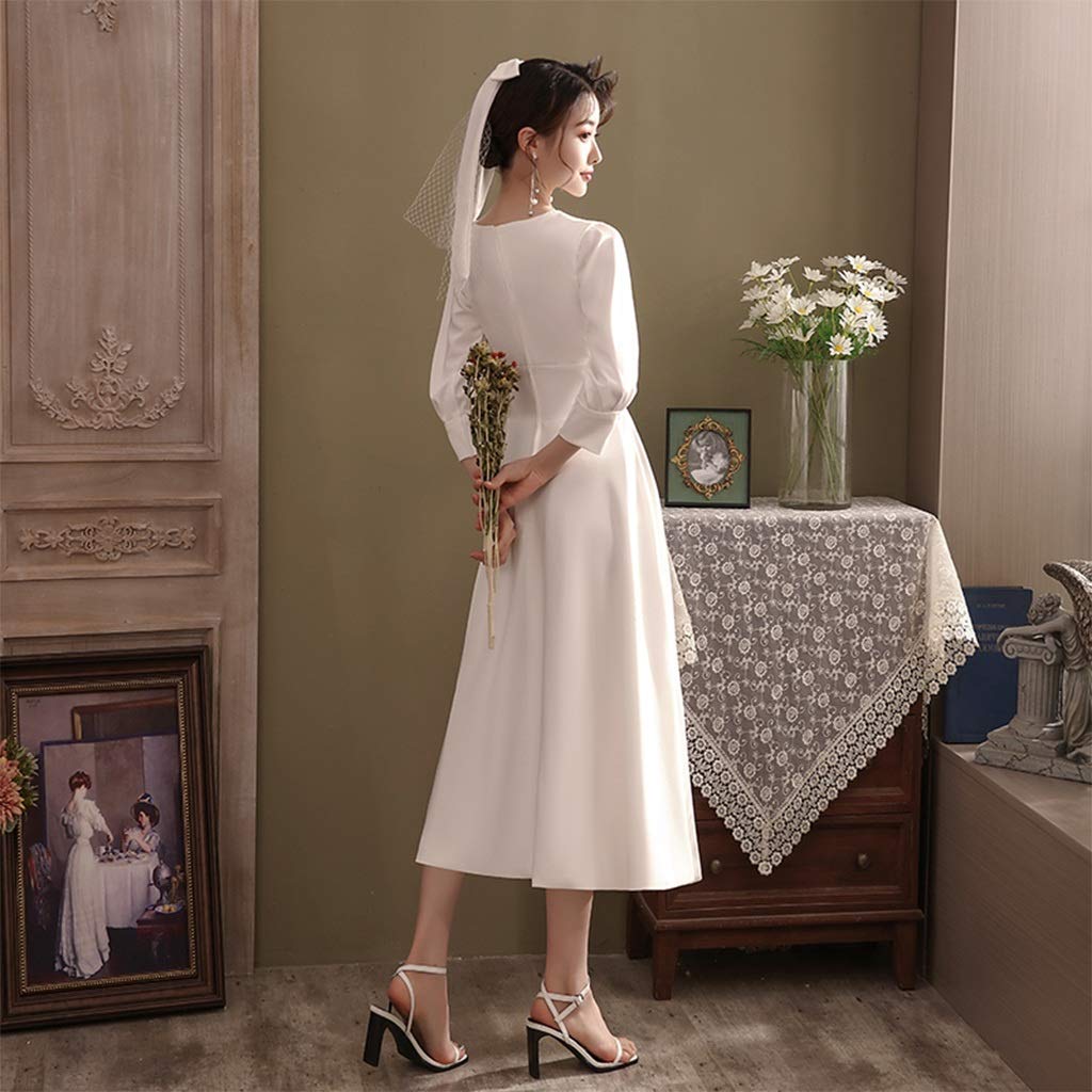 Vestido de novia de satén, vestidos de novia, vestidos formales de novia, falda de manga larga para mujer, faldas casuales, bonito vestido (color: blanco con velo, talla: mediana) (blanco con velo)