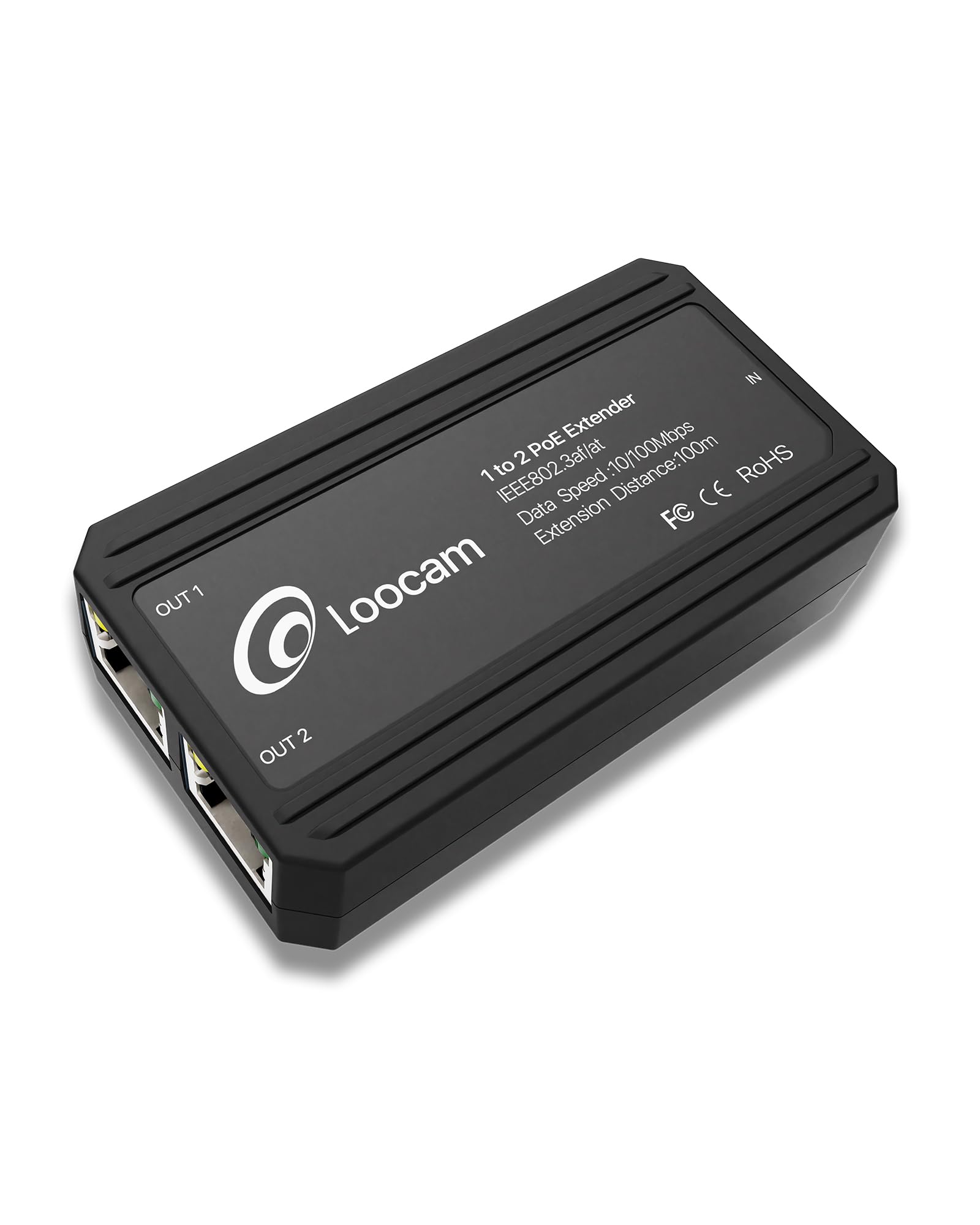 Loocam 2 Port PoE Extender 10/100Mbps, 1 in 2 Out PoE Repeater IEEE802.3af/at Compliance, Extend Additional 100m(328ft) of Power and Data Transmission, Plug & Play, Ideal for PoE Security Camera