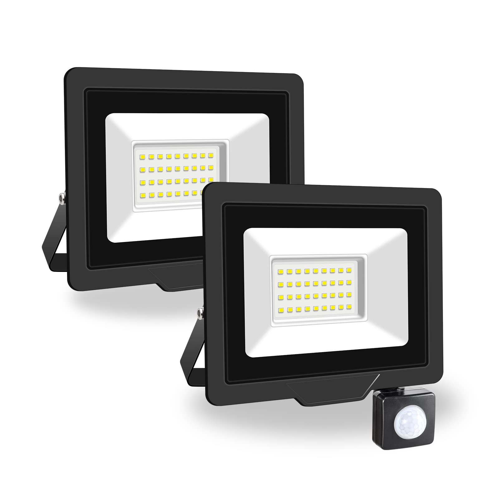 PICAA 2PCS 30W LED Flood Lights Outdoor, Super Bright Security Lights with Motion Sensor, Waterproof Floodlight, Cold White (6500K) Wall Light, for Garden, Yard, Garage, Patio,Warehouse, Parking Lot