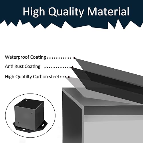 Miniatura 3 de Base de poste de 4 x 4, resistente 4 x 4 (tamaño interior, 3.76 x 3.76 pulgadas), anclaje de poste recubierto de polvo negro para hormigón, soportes