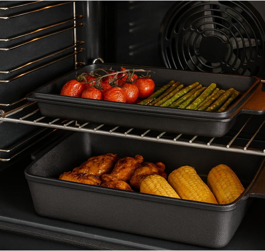 9x15" Casserole Dish-Cast Iron Dutch Oven Roaster with Skillet Lid-2-in-1 Pre-Seasoned Rectangular Baking Pan+Skillet Lid (6 QT) - Image 3