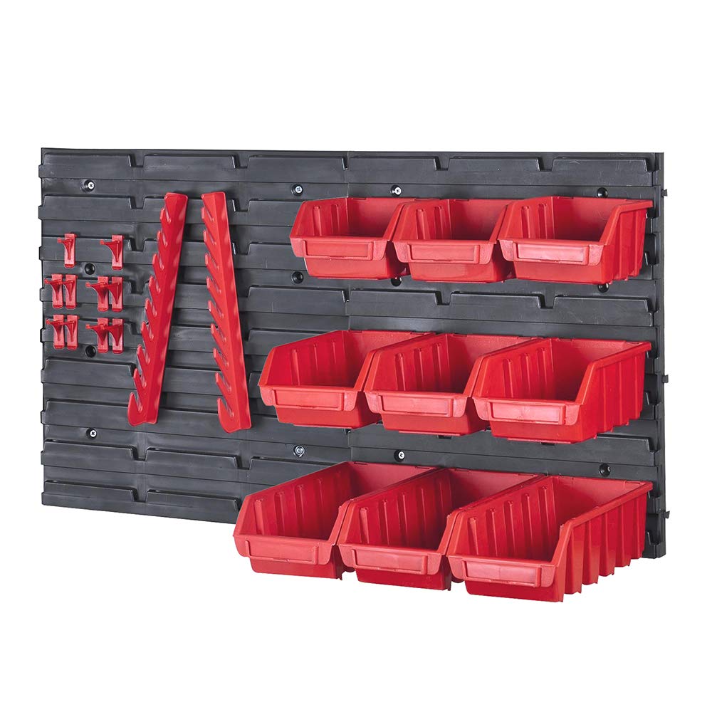 Faithfull Red 12 Piece Wall Storage Bin And Panel Set