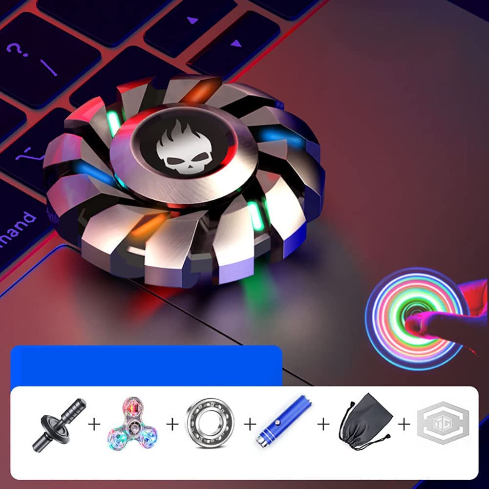 Luminous Fingertip Gyro CNC Metallic Focus Toy EDC Bearing Fingertip Gyro für Kinder & Erwachsene Anti-Angst hilft Fokussierung Fidget Toys (C,Silber)
