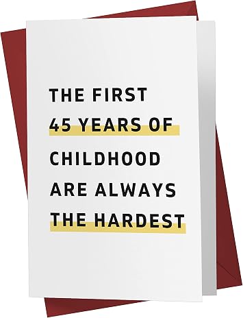 Karto Funny 45th Birthday Card for Men Women - Childhood | Large 5.5x8.5 in, with Envelope