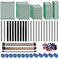 Miuzei 151 Stück PCB Board Kit, 21 Doppelseitige Lochrasterplatinen, 22 Stiftleisten, 13 Schraubklemmen, 35 Kabel Steckbrücken, Kompatibel mit Arduino für DIY Elektronik-Projekte