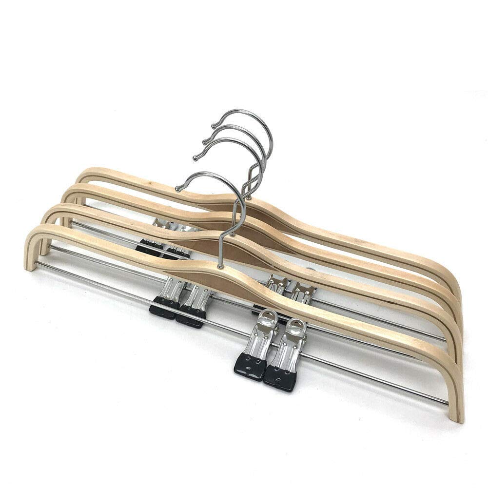 Koobay30 Pack 14.5" Natural Wooden Pants Hangers, Clothes Display Wood Skirt Hanger Bottom Hangers Metal Adjustable Clips Hanger for Slacks, Jeans, Shorts