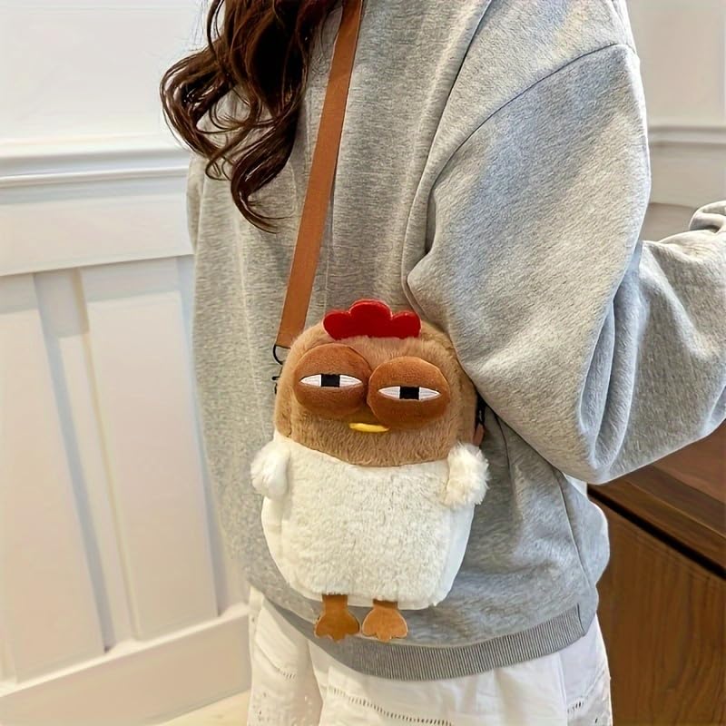 Cute Plush Crossbody Bag Chicken Phone Coin Pouch Purse Detachable Strap for Daily Commute, Office, and Parties4