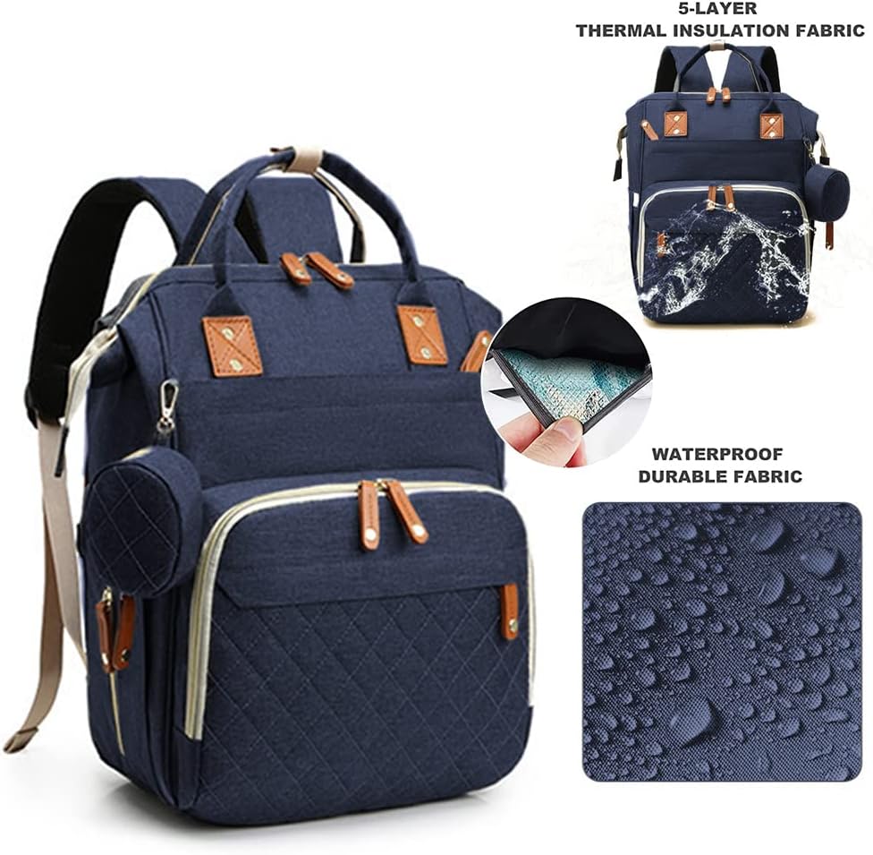 Lmbabter Diaper Bag Backpack, Travel Baby Bags with USB Charging, Waterproof Diaper Pouch with Insulated Pocket (Blue)
