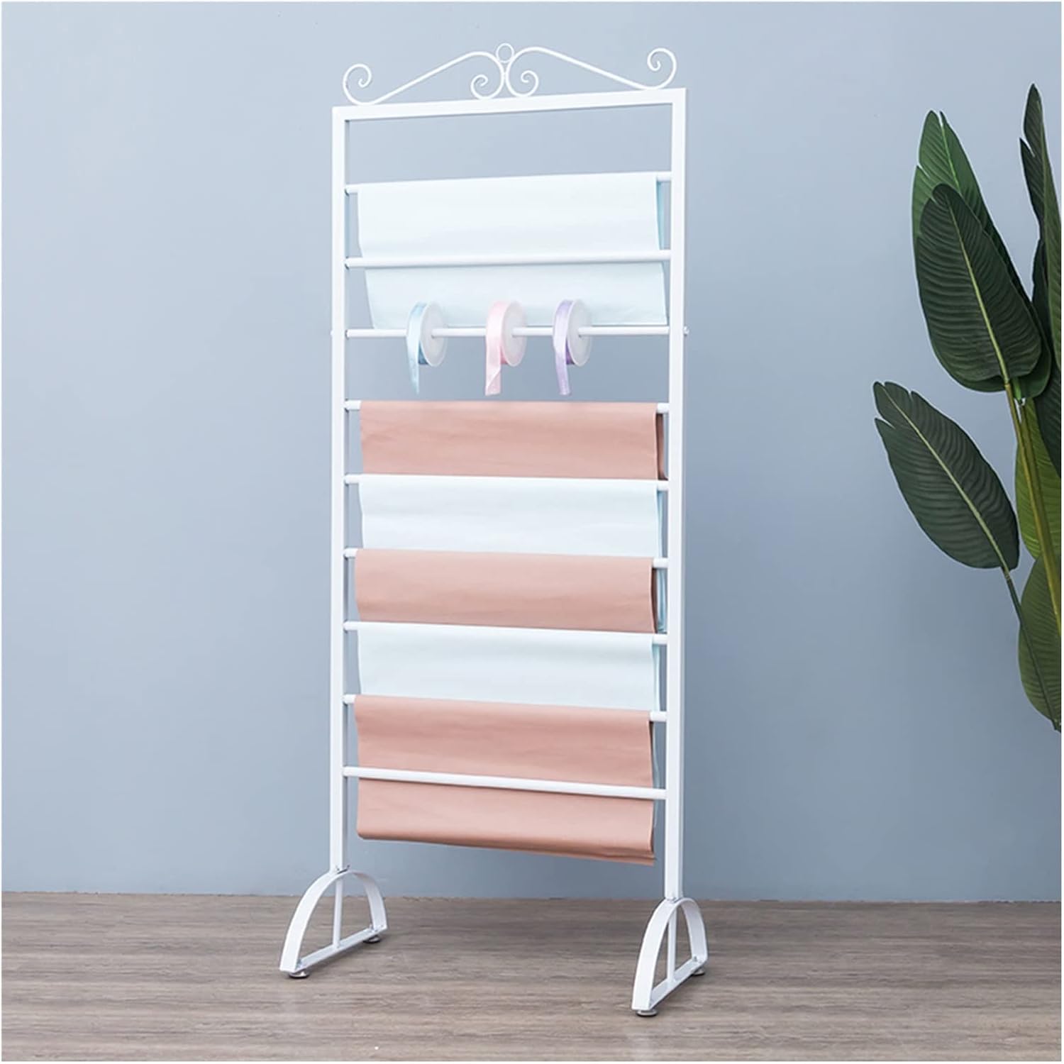 Vertical Wrapping Papers Rack, Organizer Storage Tie Display Stand Removable Crossbar for Towels/Pants/Wrapping Paper/Ribbon,Gold 45cm，White 90cm/35.4in