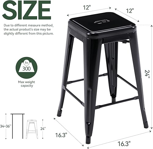 Miniatura 3 de Taburete Vogue Furniture Direct de 24 pulgadas, taburete de metal sin respaldo, taburete alto para encimera de interior o exterior con asiento