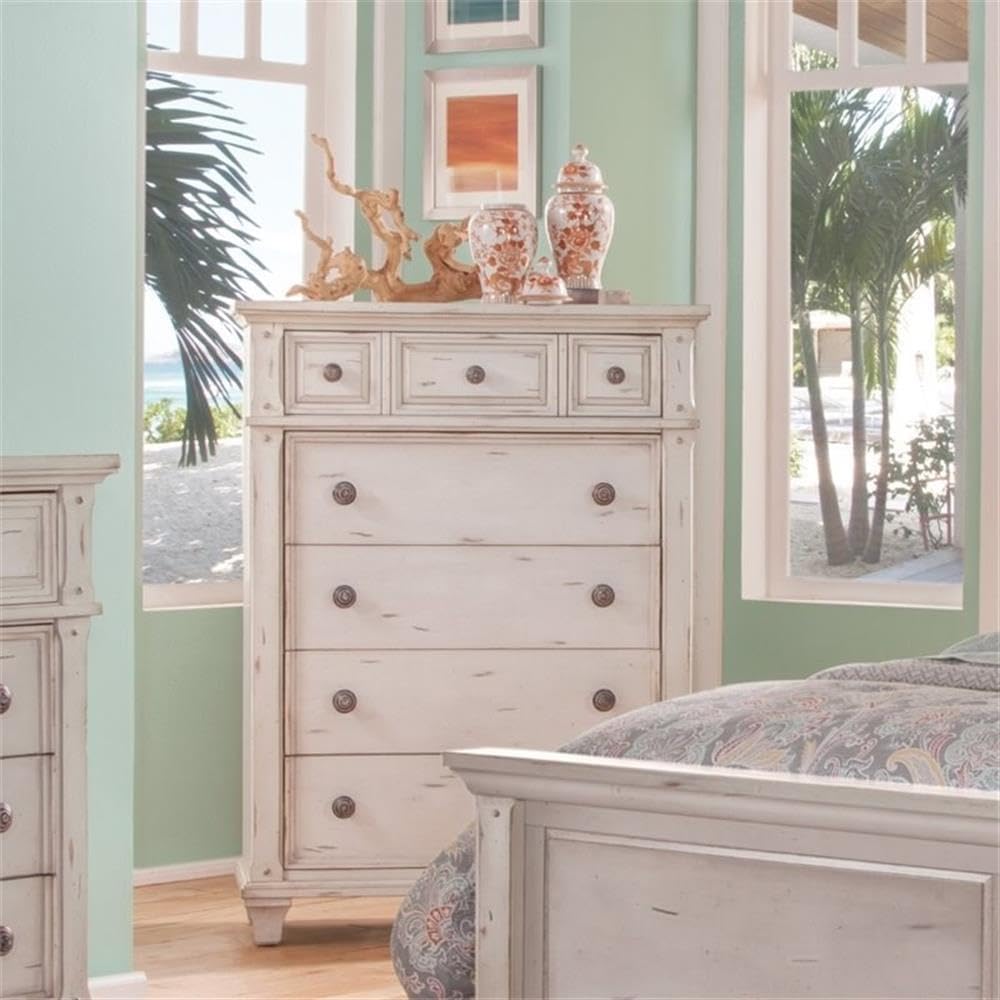 BOWERY HILL Set of 3 Antique White Wood Nightstand & Chest & Dresser