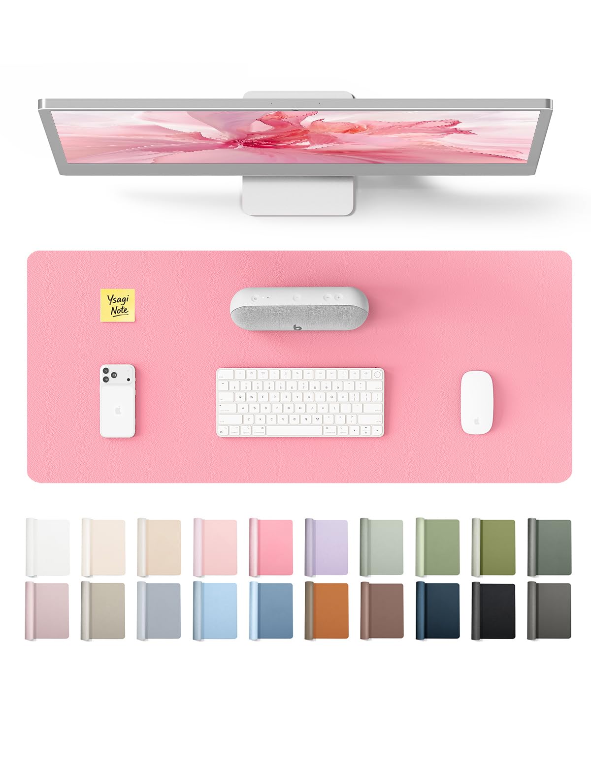YSAGi Leather Desk Pad Protector, Large Mouse Pad, Non-Slip PU Leather Desk Blotter, Laptop Desk Pad/Mat, Waterproof Writing Pad for Office and Home (23.6" x 13.8", Pink)