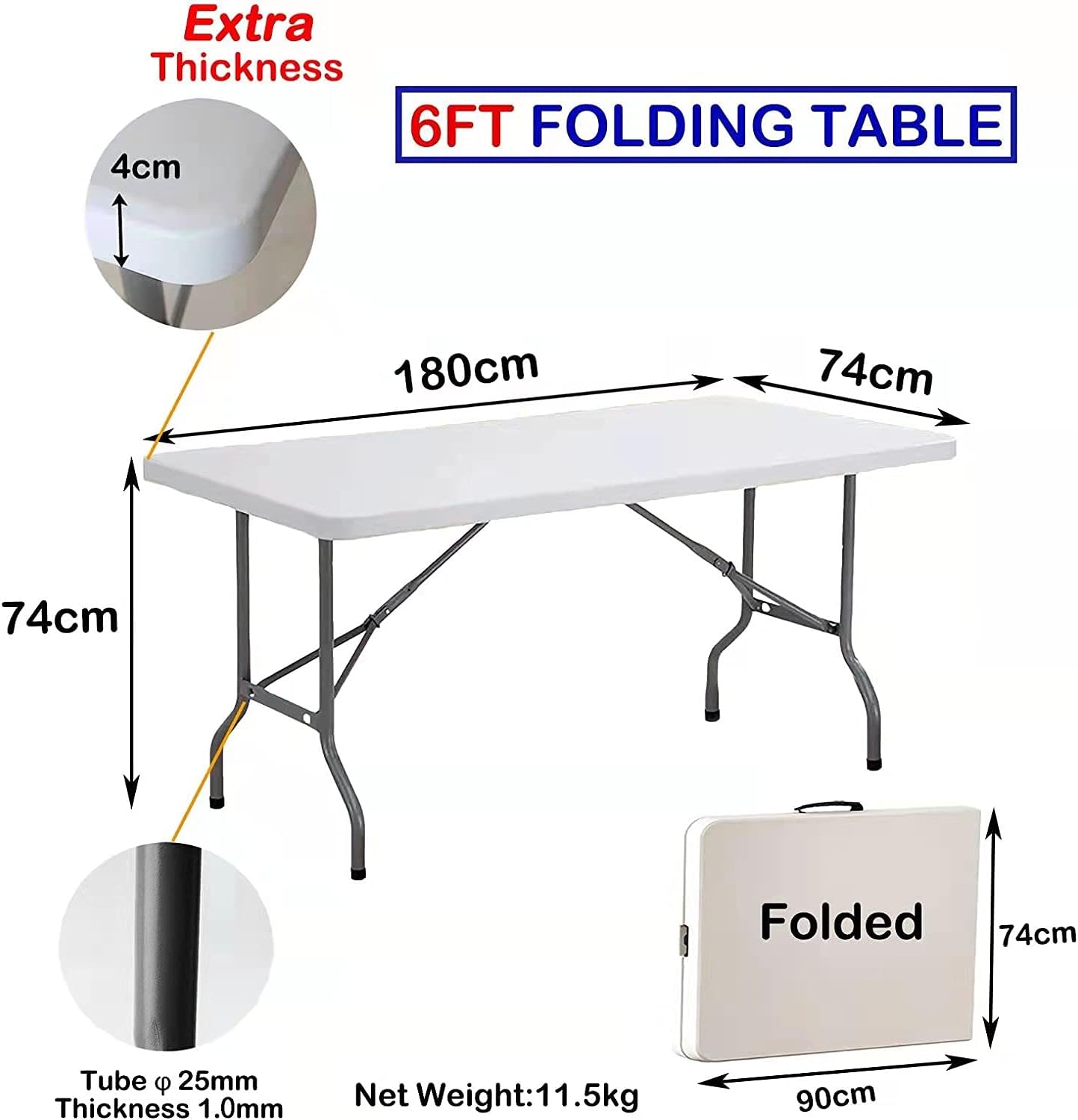 Generic 6ft Folding Table Plastic Fold in Half wCarry Handle Heavy Duty Portable Indoor Outdoor for Garden Patio Party Picnic Camping BBQ Dining Kitchen Wedding Market Events, Blue : Patio, Lawn & Garden