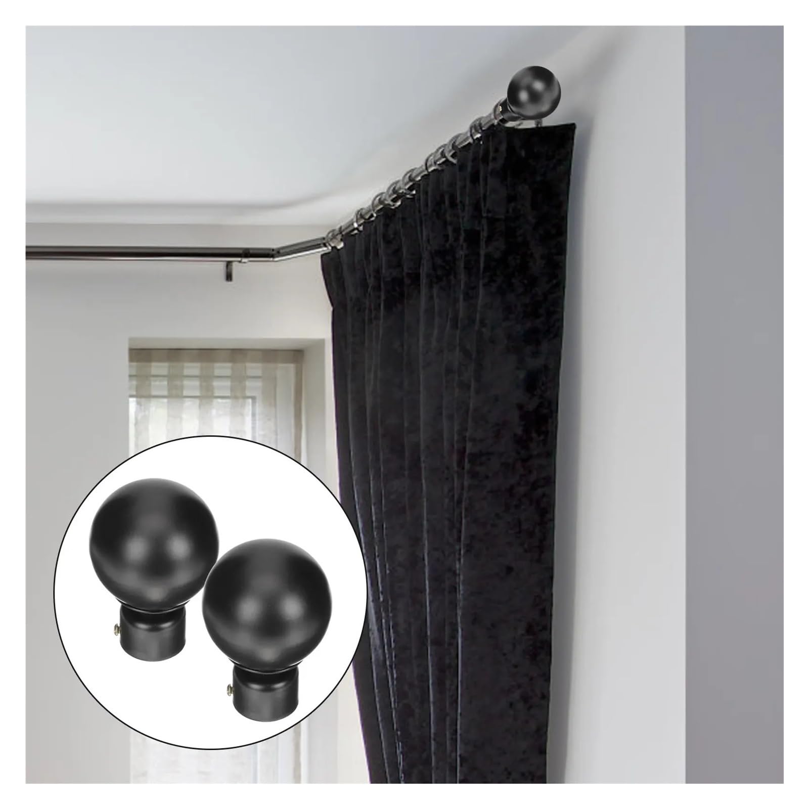 Lot de 4 embouts de tringle à rideaux avec tête décorative en fer noir de 28 mm pour tringles de fenêtre, maison, hôtel, quincaillerie pour tringles à rideaux