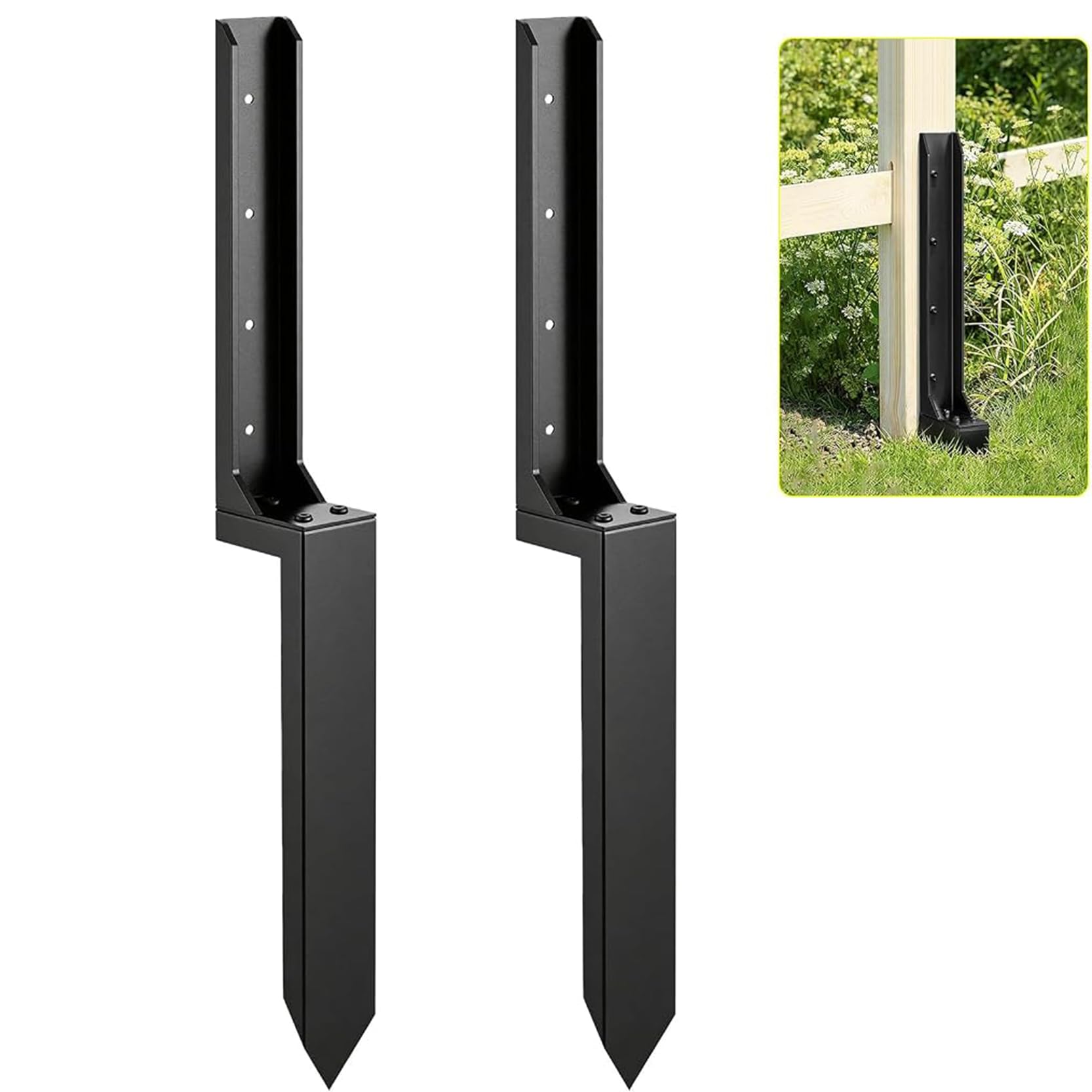GOUZIBHD 2pcs Fence Post Repair Kit - Quick Fix Broken Leaning Wood Posts,Heavy Duty Steel Fence Post Repair Stakes,Mailbox Post Anchor for Yard Garden Fence