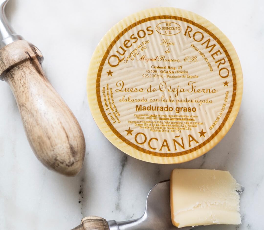 Queso Tierno de Oveja 100% Romero Ocaña (Pieza 1kg) | Madurado Graso | Elaborado en Toledo con Leche Pasteurizada | Textura Mantecosa, Elástica y Fundente | Origen España