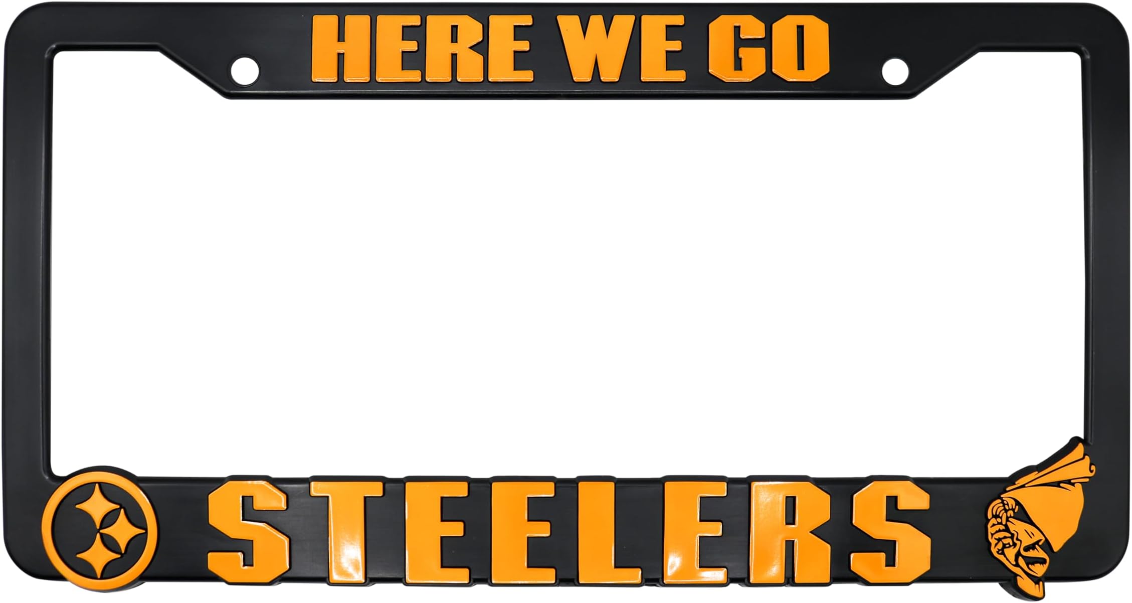 Here We Go Steelers for Pittsburgh 3D Raised License Plate Frame | 1 Pack Car License Plate Cover | Universal US Black License Plate Holder | Auto Accessories (Car, Truck and SUV)
