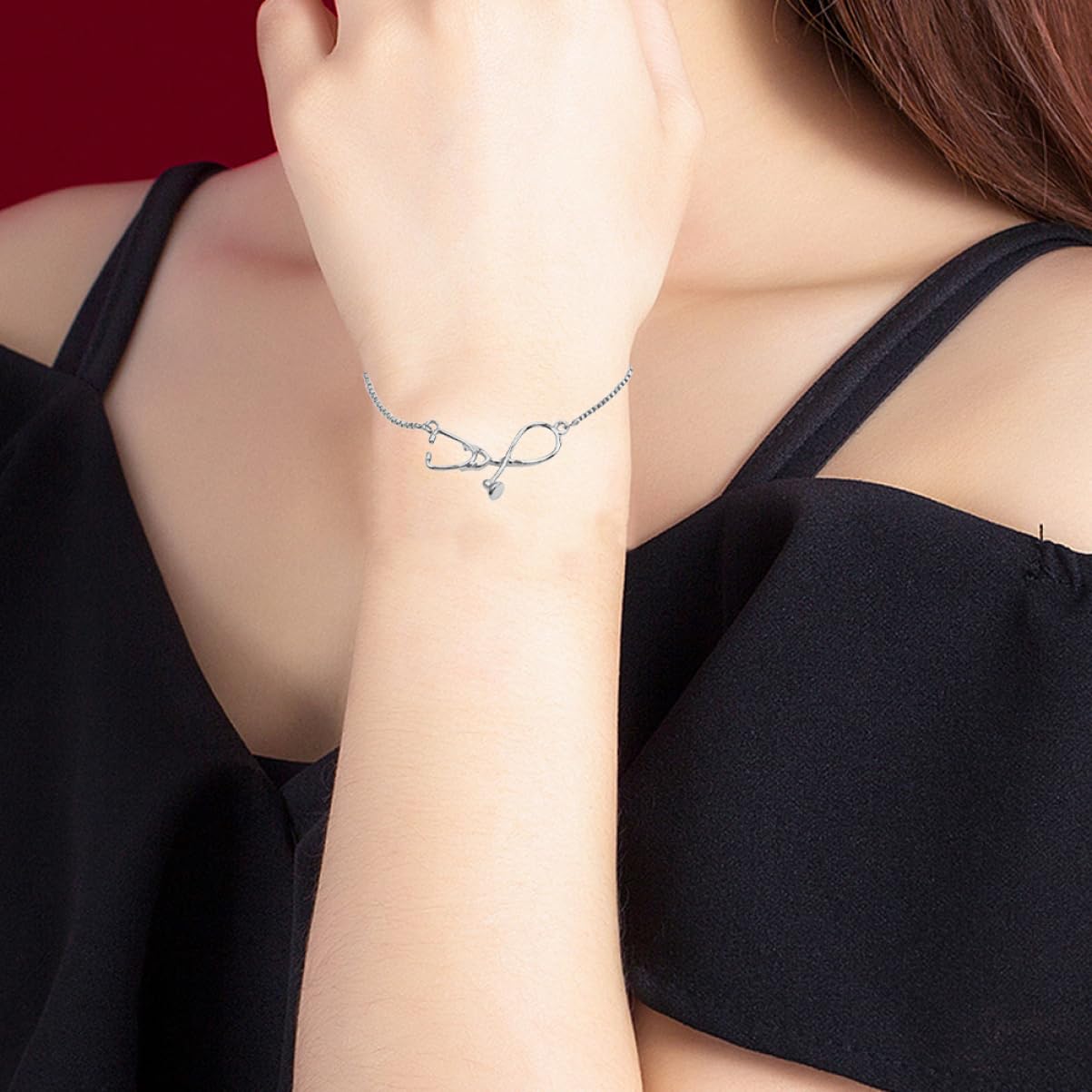 Bracciale in argento sterling, bracciale in argento 925, braccialetti da donna 2 pezzi braccialetti in argento braccialetto con ciondoli in argento bracciali rigidi in metallo Stetoscopio da infermier