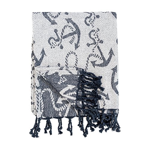 C&F Home Chenille Anchor Nautical Throw Blanket Sailing Reversible Handcrafted Throw With Fringe Cotton Soft Cozy For Couch Sofa 50X60 Inches Blue, Navy, Navy Blue, White #TOP14