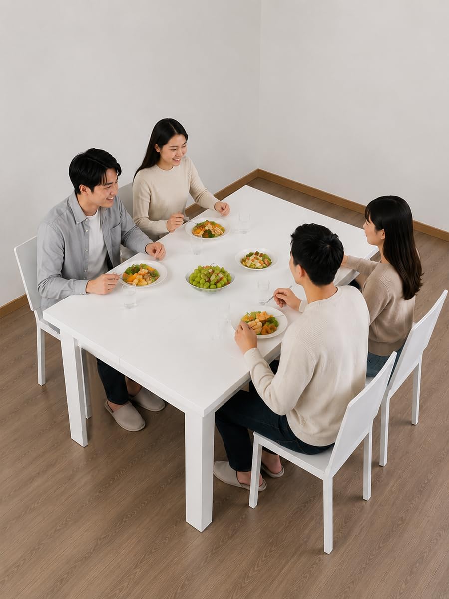 Tavolo da Pranzo Bianco Rettangolare Cucina Sala 120×70×75cm | Due piani laterali sollevabili nascondono vani per stoviglie e accessori, mentre la parte centrale fissa resta disponibile