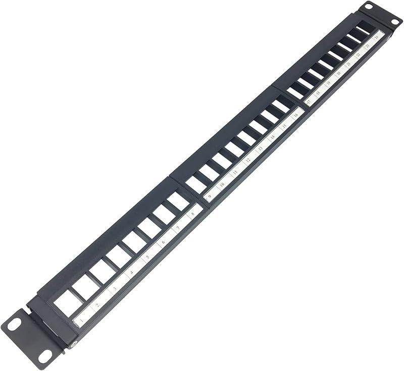1U Hinged 24 Port Blank Keystone Patch Panel for 19" Rackmount | Metal UTP Unloaded Patch Panel with Cable Management, for Ethernet Cat6,Cat5, Cat5E Keystone Jacks or Multimedia (1U24PP)