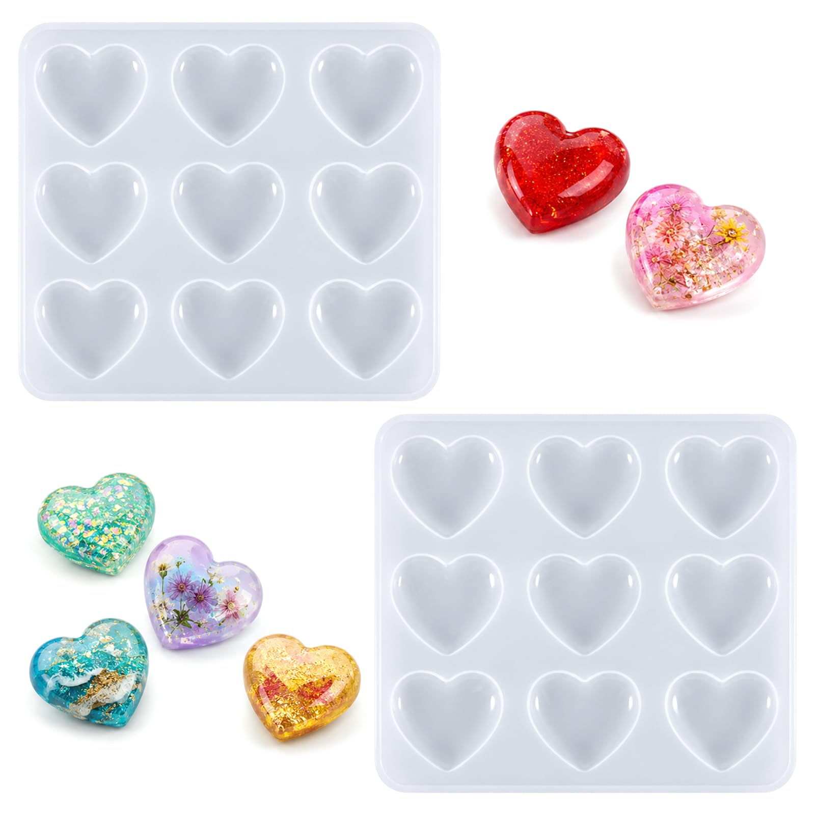 2 Pcs Heart Molds for Epoxy Resin Heart Resin Mold Jewelry Making Epoxy Resins Molds Fondant Mold Hearts Shaped Casting Jewelry Moldes for DIY Party Gifts Earrings Pendants Keychains Charms