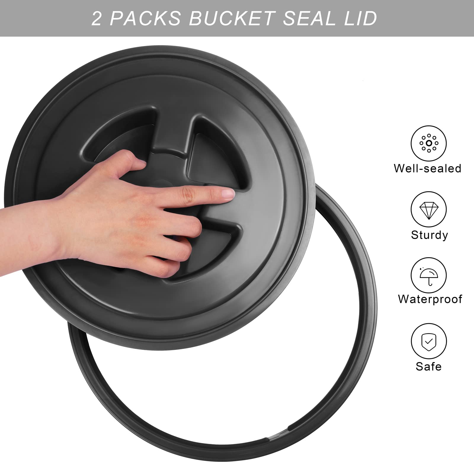 Aodaer 4 coperchi con guarnizione gamma, 5 galloni, coperchio per alimenti, coperchio riutilizzabile in plastica, coperchio per contenitori per alimenti (nero, bianco)