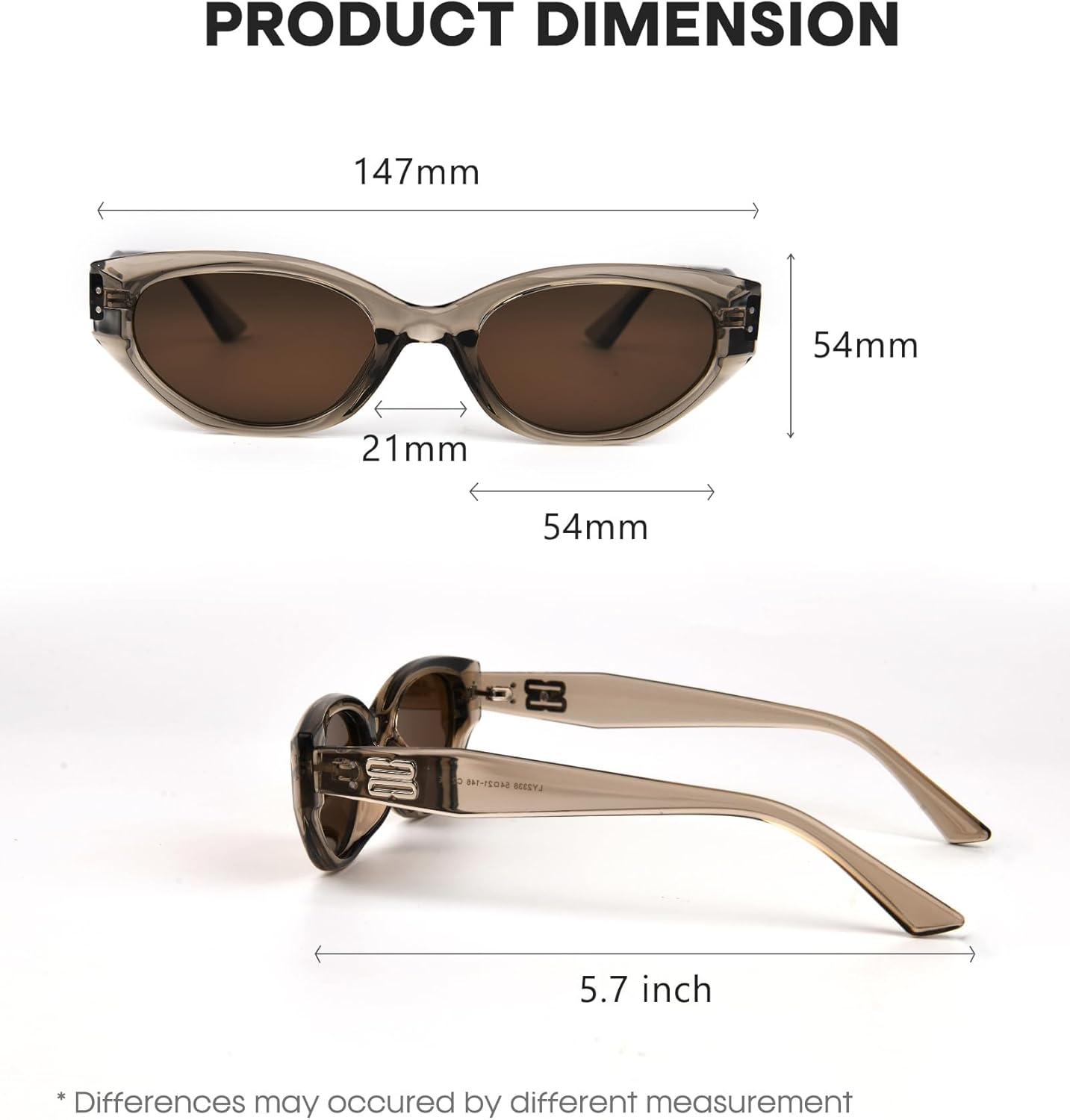 FURTALK Oval Cat Eye Sunglasses, Vintage 90s Style Frame, Polarized Lens, UV Protection (Brown) - Image 7