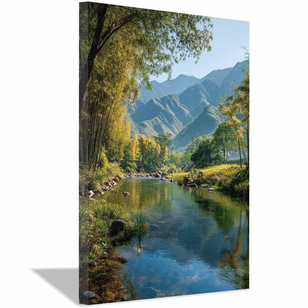 HOQIU Canvas Wall Art Mountainse River Views canvas art, art print, house decor, bedroom wall decor above bed, prints for living room.(Multicolor)-80x120cm Framed