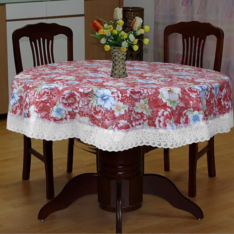 Image of Dakshya Industries Printed PVC Plastic Flowered 4 Seater Round Shape Table Cover (Size- 60 Inches Round)