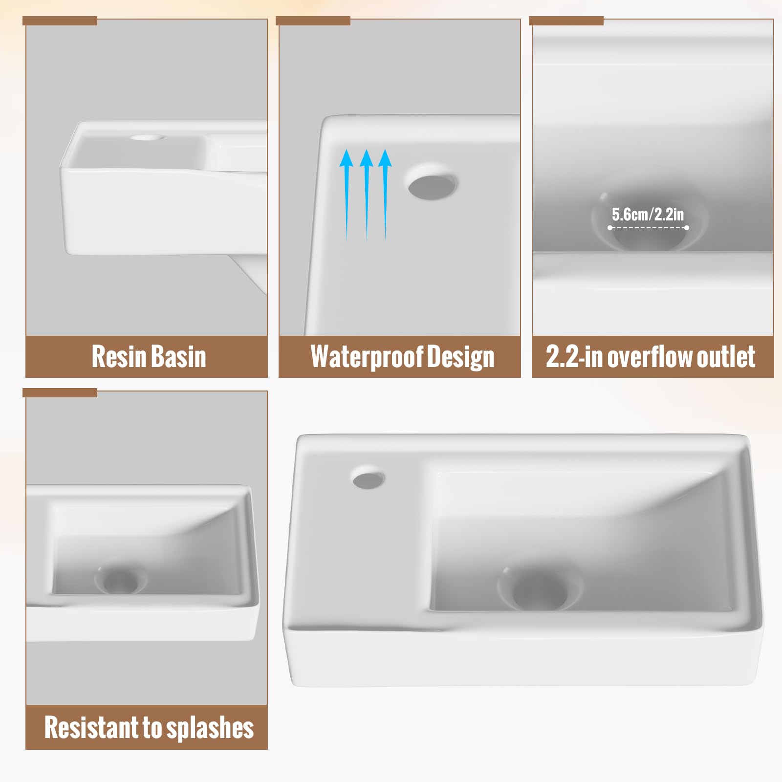 MSFE Meuble Lave Main WC 50 cm Largeur,Meuble Lave-Mains Mural avec Lavabo en Résine,Espace de Rangement Caché/Ouvert pour Petites Salles de Bain et WC,Motif de Ligne,50 * 60 * 30cm,sans Robinet