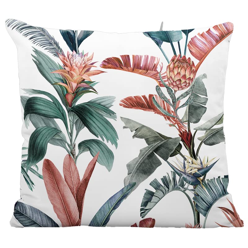 NightComfort 100% Cotton Cushion Cover Luxury Designer Indoor & Outdoor use - Tropical Leaves - Ideal For Sofas, Living Room, Bedroom, Rattan Garden Furniture Sets, Chairs, Bench (45x45cm)- Pack of 2