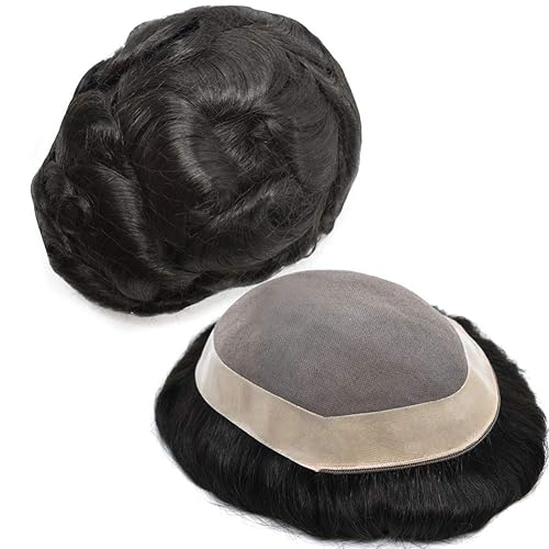 Peluca monofilamento de monofilamento para hombre con revestimiento de poliéster alrededor del sistema de reemplazo de cabello humano duradero NPU