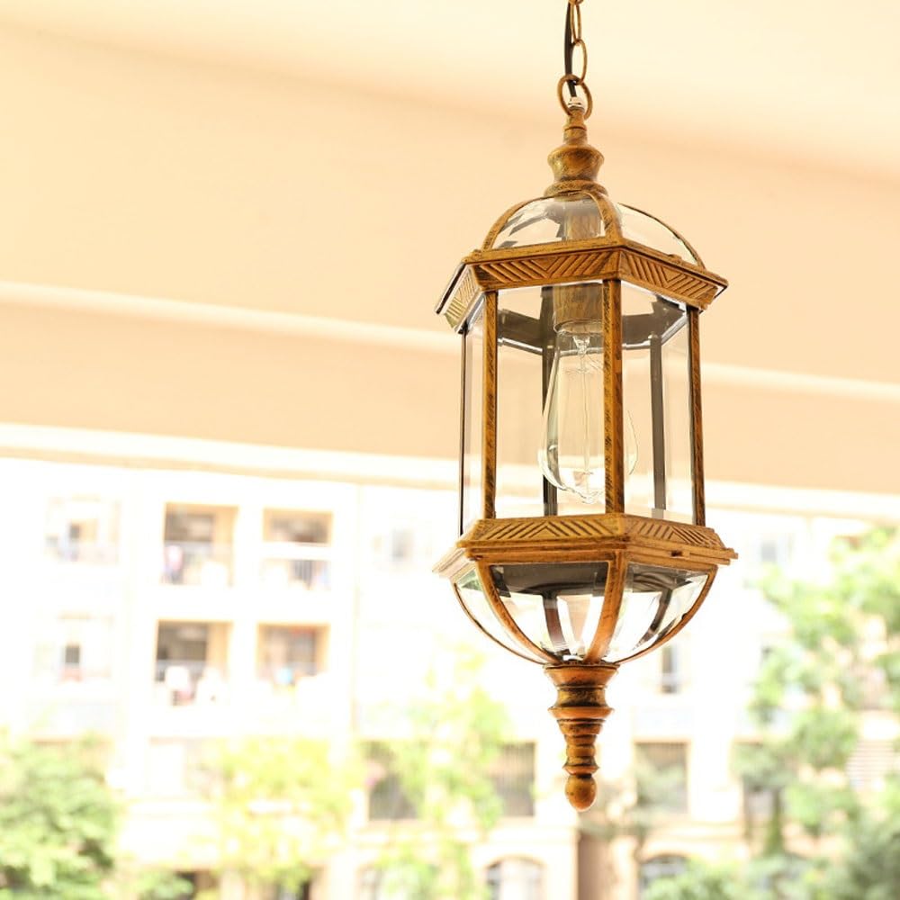 BLOOHK Waterproof IP54 Outdoor Pendant Light, Retro Industrial Metal Cage Hanging Lantern Antique Farmhouse Ceiling Chandelier for Pergola, Porch, Garden E27 Socket