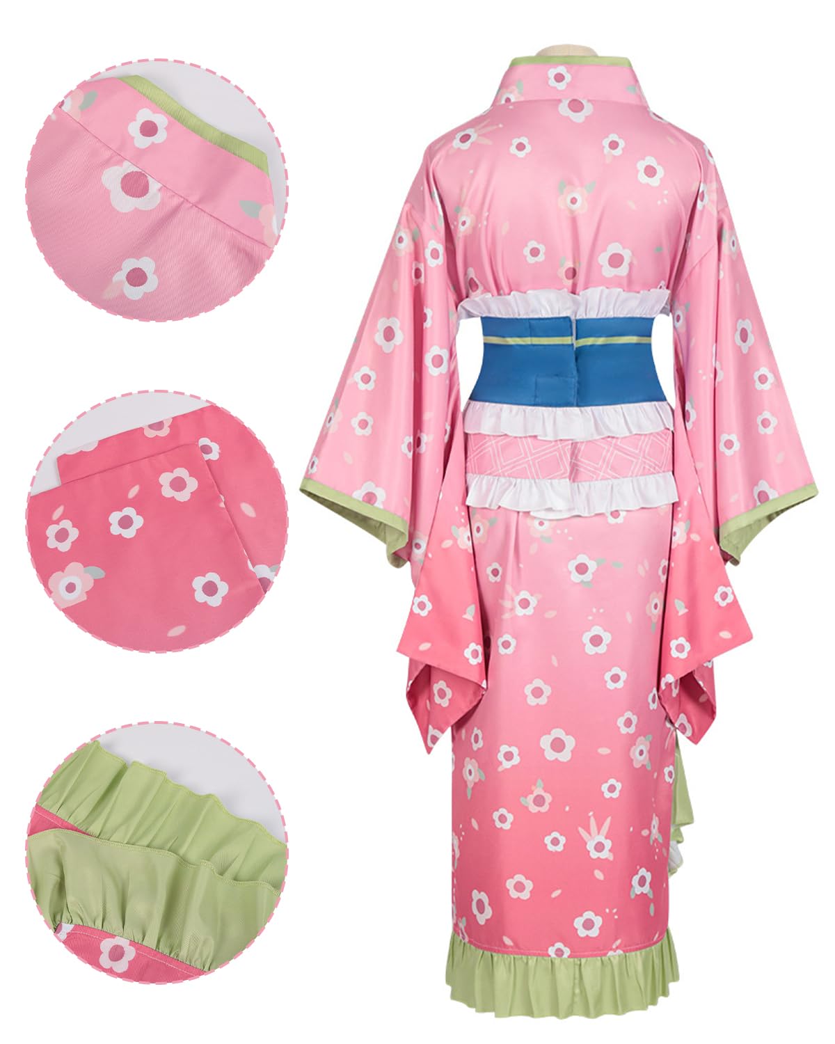 CR ROLECOS Mitsuri Kanroji Cosplay Costume Mitsuri Cosplay Kimono Outfit Kanroji Maid Dress Uniform XXL, Kanroji Mitsuri Kimono - Image 4