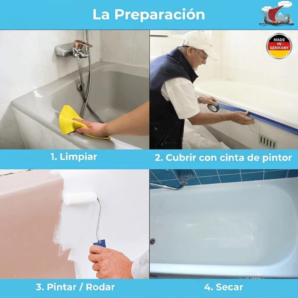 Pintura para bañera 2K - Revestimiento para bañera - Pinta tu con esmalte (2,5 L, Blanco) Halvar