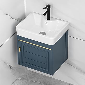 Bathroom Vanity Cabinet and Sink, with Overflow Faucet, for Small Space, Wall Mounted Ceramics Basin Floating Vanities Vessel Set Combo, Single Utility Kitchen Sinks, for Laundry Farmhouse Size 44