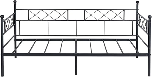 Miniatura 3 de Twin Size Daybed Frame, Day Bed Black Metal Daybed Frame with Headboard, Mattress Platform Base Box Spring Replacement Sofa Bed for Living Room