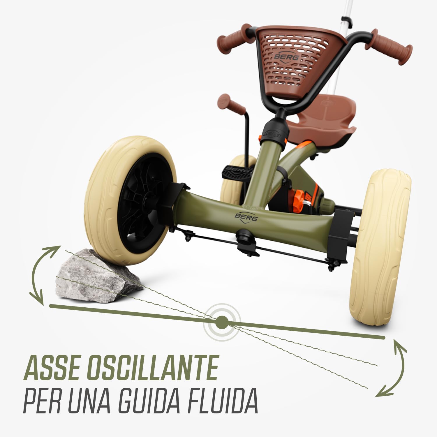 BERG Pedal-Gokart Buzzy 2 in 1 incl. asta di spinta Gokart con ruota libera, veicolo a pedale, veicolo per bambini con freno a mano, veicolo a pedale con elevato standard di sicurezza, gokart dai 2
