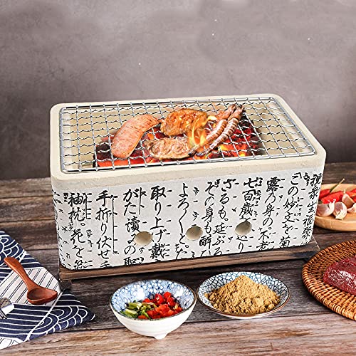 Portable Japanese Ceramic Charcoal Grill, Square Design for Yakiniku & Yakitori, Eco-Friendly Tabletop BBQ with Heat-Resistant Grate, Ideal for Camping, Picnics, and Indoor Dining