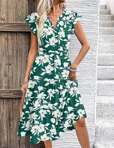 Image of ZEAGOO Womens Summer Casual Dresses Ruffle Sleeve V Neck Midi Dress Flowy Tiered Dress with Pockets Boho Sundresses