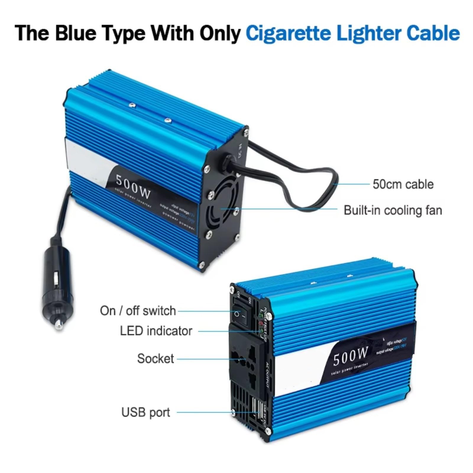 Convertisseur Onduleur Voiture 500 W DC 12 V vers AC 110 V 220 V 50 Hz 60 Hz Adaptateur Transformateur Automatique Double Prise USB Universelle Convertisseur Pur Sinus(12V 220V EU Black)