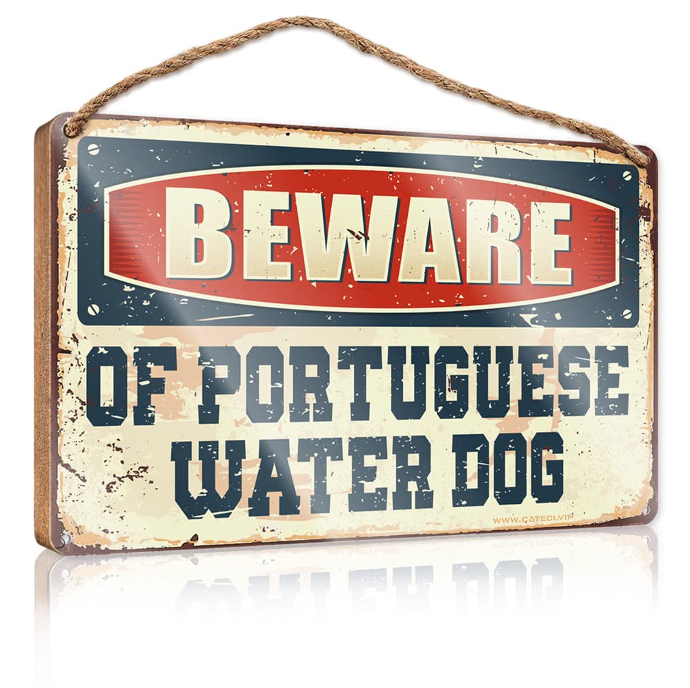 Dtha Women's One Color Wall Hanging Decor Sayings Beware Of Portuguese Water Dog Wooden Sign Desk Accessories For Posters & Prints(15X28cm)