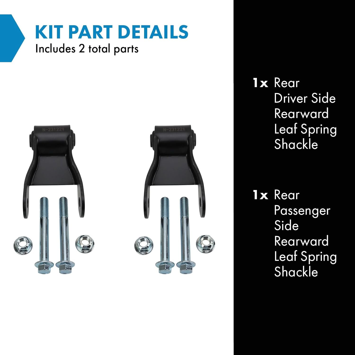 TRQ Rear Rearward Leaf Spring Shackle Compatible with 2015-2019 Chevrolet 2015-2019 GMC