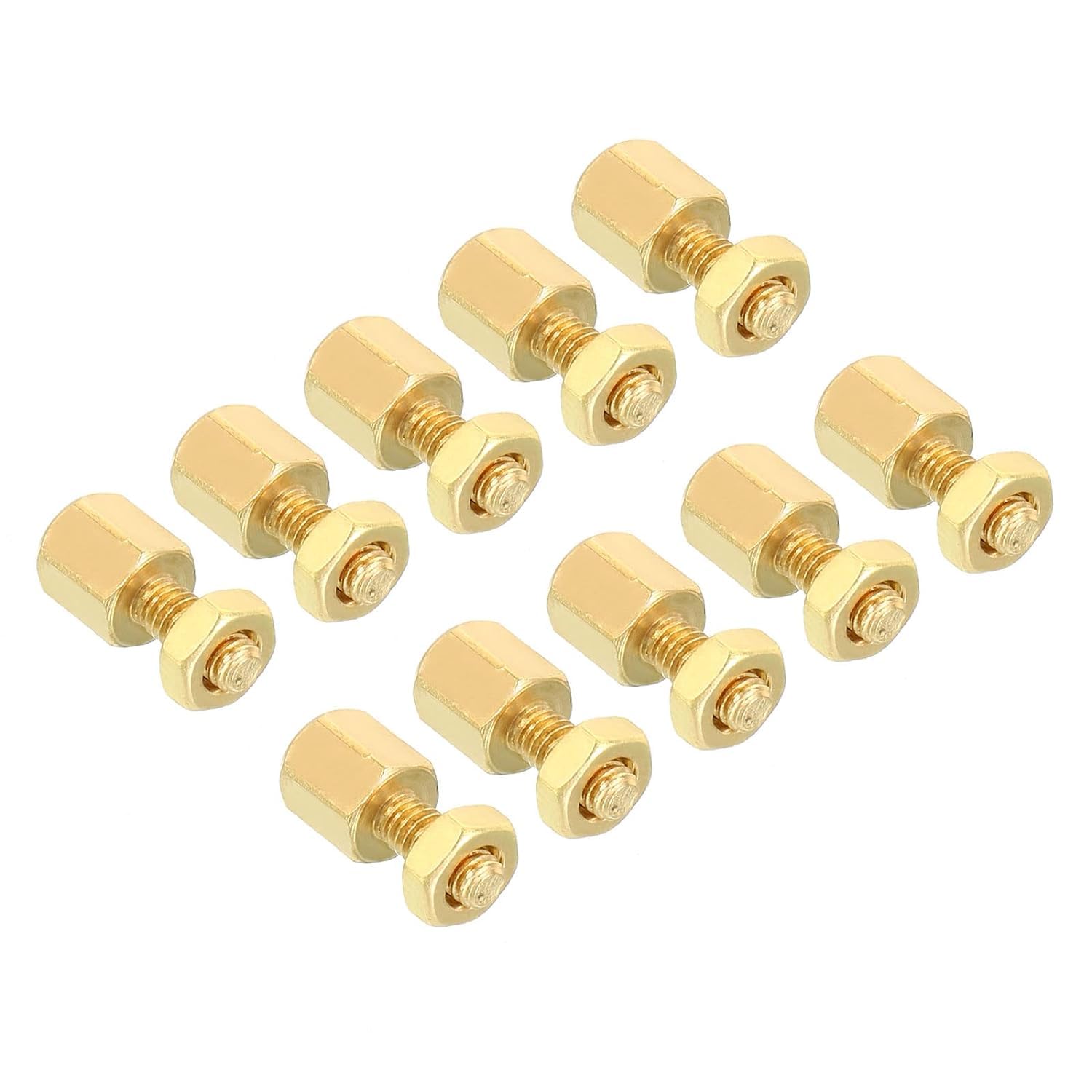 BRASS WAREHOUSE M2.5x6mm+6mm FEMLAE MALE Standoff Screws, 20 Piece Pack Brass Hex PCB Standoffs Nuts for Motherboards, Computer Cases, Circuit Boards, Electronics, Gold Tone-image-3