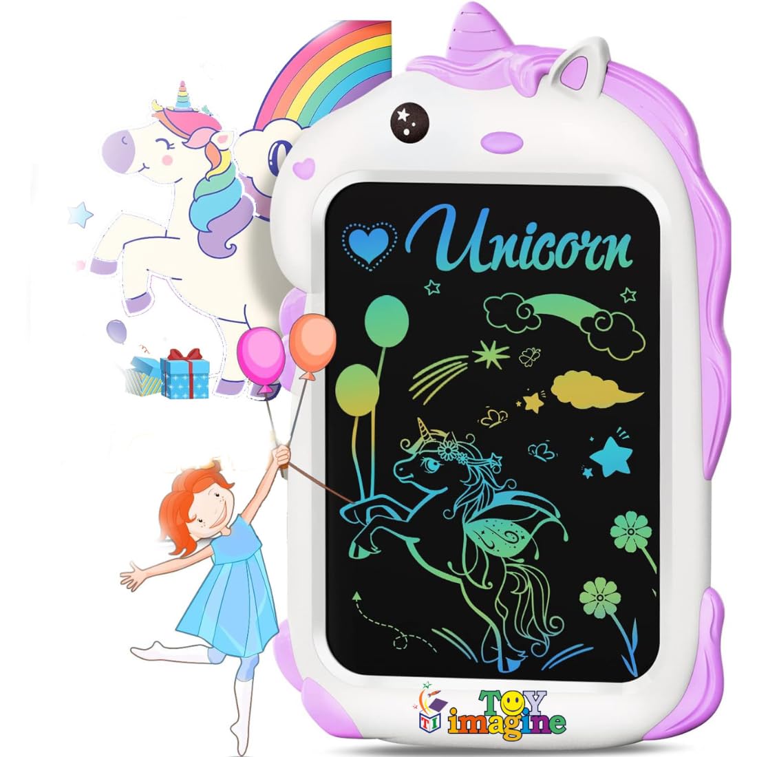 Toy Imagine LCD Writing Tablet for Kids Electronic Magic Slate Drawing Doodle Rough Digital Pad with Pen Graphic Tab Smart Notepad (Unicorn)