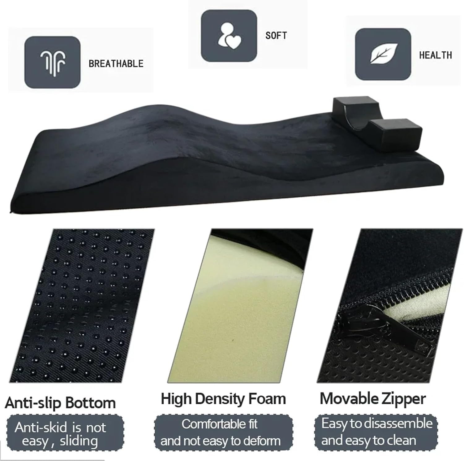 Lettino Estetista, Topper per Lettino da Massaggio, Materasso Ergonomico e Curvo per Extension Ciglia, Fodera Sfoderabile, Memory Foam, per Centri di Extension Ciglia, 180 * 70cm-Black