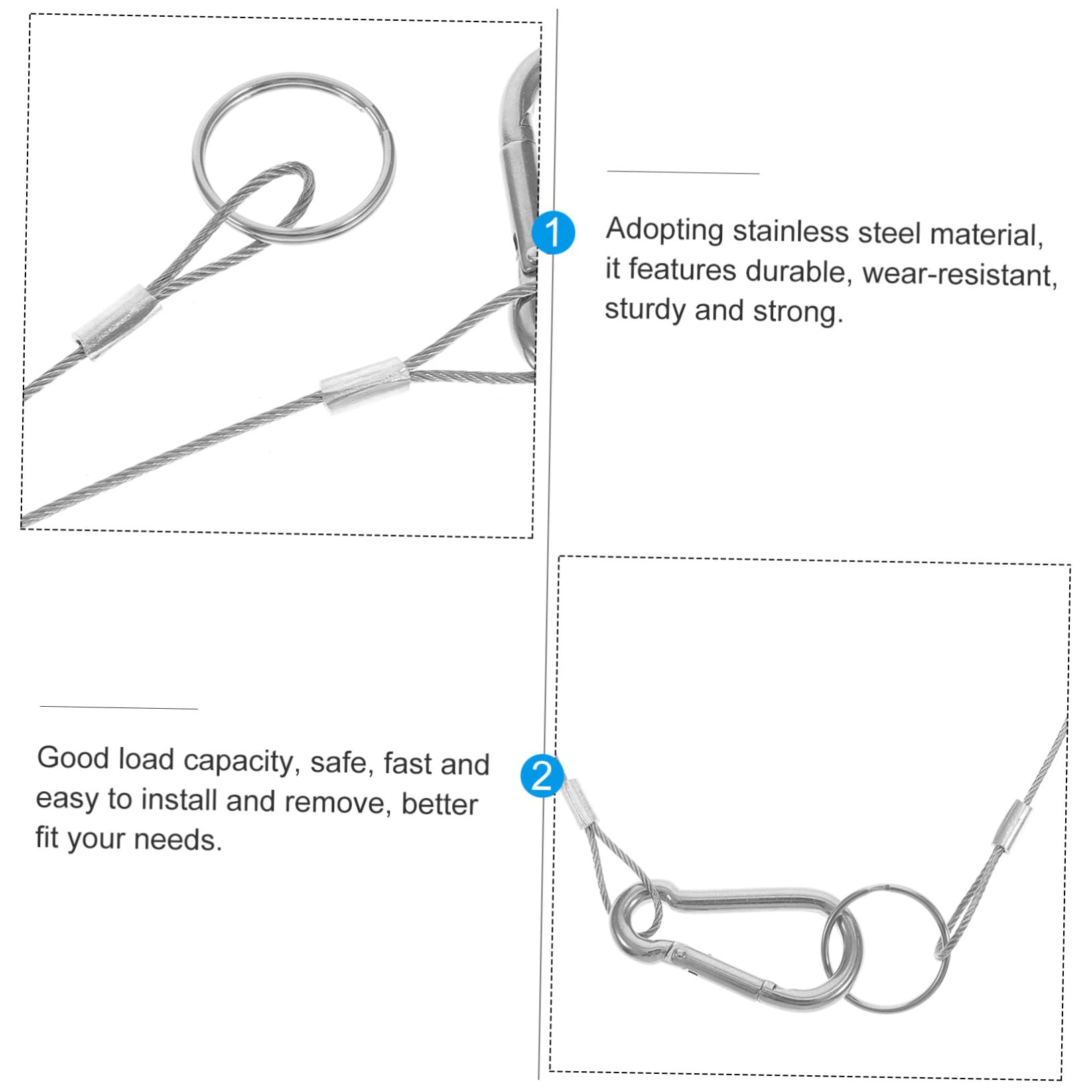 Unomor Safety Rope Lanyard Set 6 Stainless Steel Ropes Security Steel Cable Cable